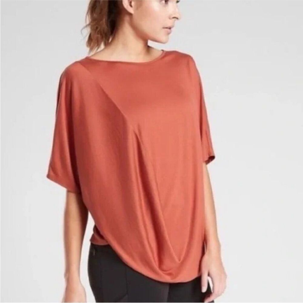 ATHLETA | Rust Orange Drapey Dolman Style Short Sleeve Top Women’s Size Small